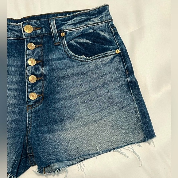 Denim High Rise Button Up Shorts - Picture 2 of 5